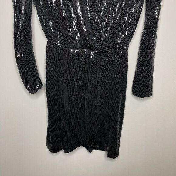 Hugo BOSS Epalleta Dress Women XL Black Sequin Long Sleeve Mini Cocktail - Picture 5 of 13